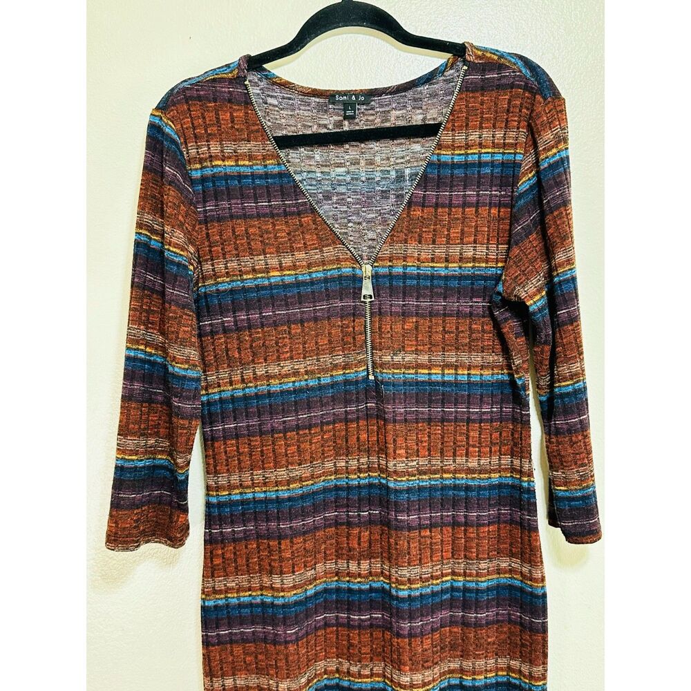 Sami & Jo Women's Mod Striped Sweater Dress with Front Zipper Design, Size L